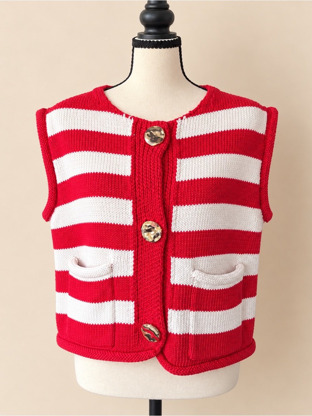 Nautical Stripe 100% Cotton Sleeveless Cardigan House of Harlow M